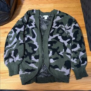 Rachel Zoe Green Black Gray Camouflage Open Cardigan